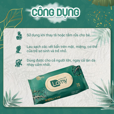 Khăn ướt LAMY 20 tờ cao cấp dành cho em bé không cồn không parabens an toàn cho da nhạy cảm