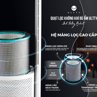 Máy Lọc Không Khí Bù Ẩm ULTTY SKJ-CR022 Dạng Quạt, Diệt Khuẩn Bằng Tia UV, Chế Độ Làm Mát 9 Cấp, Bộ Lọc HEPA H13 Loại Bỏ 99,97% Bụi Mịn, Vi Khuẩn, Virut, Bù Ẩm 3 Cấp - Hàng Chính Hãng
