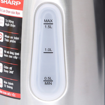 Bình đun Siêu Tốc 1.5 Lít Sharp EKJ-15EVS-ST Vạch báo mực nước, Cảm biến nhiệt: FADA - Hàng chính hãng, BH 12 tháng