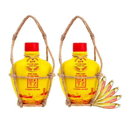 [COMBO 02 BÌNH GỐM 60 ĐẠM] Nước mắm Tĩn cá cơm vàng ruột đỏ độ đạm 60N 250ml rin nguyên chất không chất bảo quản