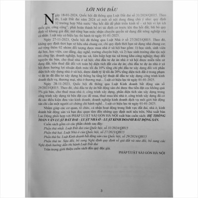 Hệ Thống Toàn Văn Luật Đất Đai 2024 - Luật Nhà Ở 2023 - Luật Kinh Doanh Bất Động Sản 2023