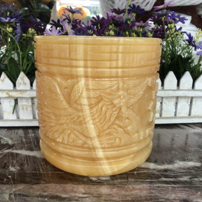 Lư hương, bát hương, bát nhang chạm rồng phượng đặt bàn thờ đá ngọc hoàng long - Cao 15 cm