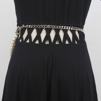 Belt váy xích thắt lưng chuỗi titan nhiều lớp mix ngọc trai ấn tượng cá tính