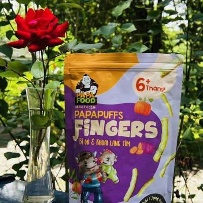 Bánh ăn dặm PAPAPUFFS FINGERS - BÍ ĐỎ&KHOAI LANG - 100% Ngũ Cốc Hữu Cơ - Gói 50g