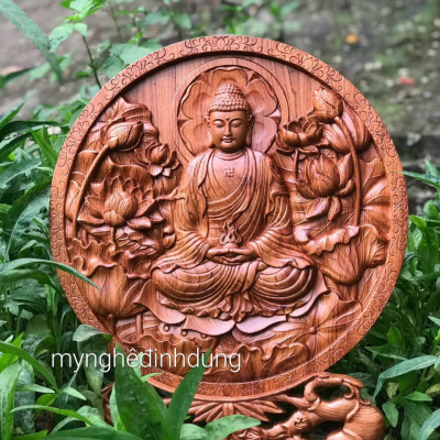 ĐĨA KHẮC PHẬT ADI ĐÀ BẰNG GỖ HƯƠNG ĐÁ KT 45CM 