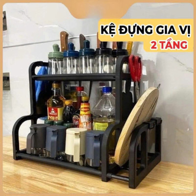 Kệ Để Hộp Gia Vị Đồ Dùng Nhà Bếp , Kèm Để Dao Thớt Mẫu Mới