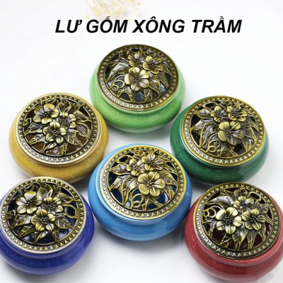 Lư xông trầm gốm sứ nắp đồng sang trọng _  Lư xông nụ trầm  phù hợp mọi không gian