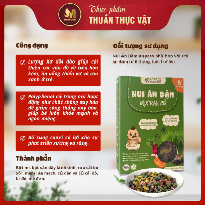 Nui Ăn Dặm Mix Rau Củ Anpaso Cho Bé Từ 6 Tháng Tuổi Hộp 150g, Thực Phẩm Bổ Sung Dinh Dưỡng Chất Xơ, Vitamin K và Canxi cao