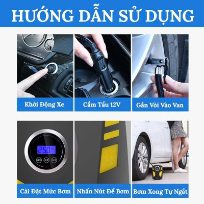 Bơmn Lốp Ô To Xe Mái 12V Thông Minh – Tự Ngắt Khi Đủ Áp, Lõi Đồng Bản Nâng Cấp , VAN VÒI NƯỚC
