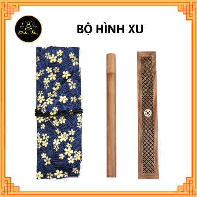 Set Hộp Đốt Nhang Và Ống Gỗ Đựng Nhang Trầm Hương Không Tăm Lư xông nhang trầm hương nhang que bằng gỗ hương kèm túi