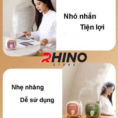 Máy phun sương, xông tinh dầu Rhino H809 500ml tạo ẩm, 2 đầu phun kèm đèn ngủ - Hàng chính hãng