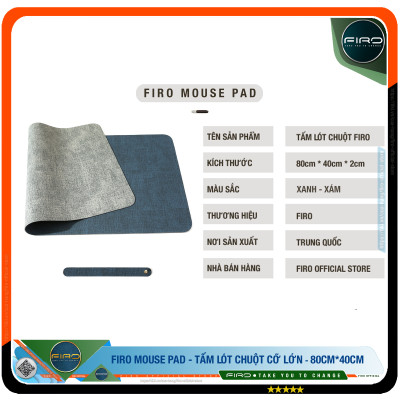 Lót Chuột FIRO - Pad Chuột FIRO - Miếng Lót Chuột Cỡ Lớn 80cmx40cm - Chất Liệu Da PU Cao Cấp - Tấm Lót Chuột Sử Dụng 2 Mặt Tiện Lợi - Chống Nước, Chống Nhăn, Chống Bám Bụi, Thiết Kế Sang Trọng - Hàng Chính Hãng