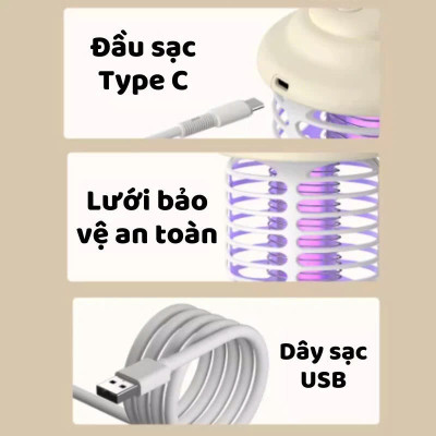 Máy Bắt Muỗi Mini Đèn Cắm Trại, Đèn Ngủ Diệt Côn Trùng, Cổng Sạc USB, Pin 1200mA - HÀNG CHÍNH HÃNG MINIIN