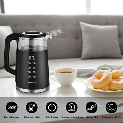 Ấm đun nước siêu tốc SOKANY SK-09050, Ấm đun nước giữ nhiệt dung tích 1.7L, hâm nước pha sữa, điều chỉnh, hiển thị nhiệt - HÀNG CHÍNH HÃNG - DELIYA