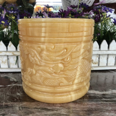 Lư hương, bát hương, bát nhang chạm rồng phượng đặt bàn thờ đá ngọc hoàng long - Cao 15 cm