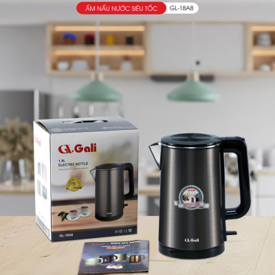 Ấm Siêu Tốc Gali GL-18A8 Thân Ấm Nguyên Khối Inox 304. Thiết kế 2 lớp Chống Nóng. hàng chính hãng, bảo hành 24 tháng