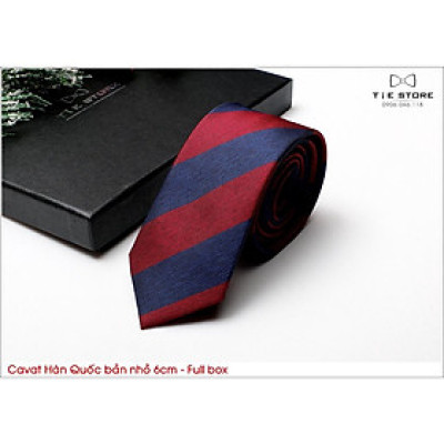 Cavat Hàn Quốc bản nhỏ 6cm chuẩn công sở, chú rể - Cavat xanh kẻ đỏ cao cấp Full box
