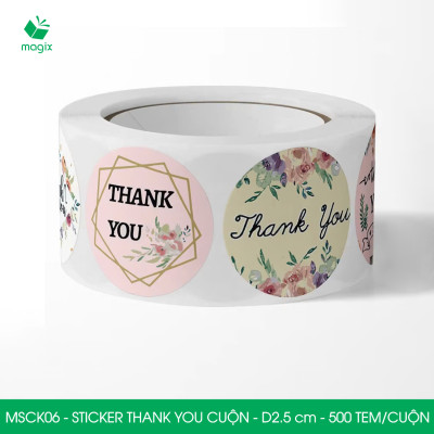 MSCK06 - D2.5 cm - 1 Cuộn 500 sticker thank you tròn, nhãn dán thank you, tem dán cảm ơn