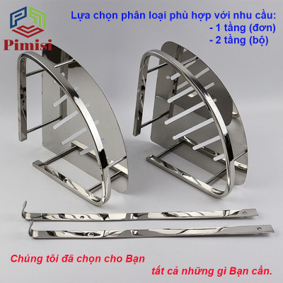 Kệ góc nhà tắm để đồ gắn tường trong phòng vệ sinh không cần khoan Pimisi inox 304 hình tam giác đựng đồ trong phòng tắm hoặc kệ nhà bếp 1 - 2 tầng thông minh dán tường bằng keo siêu chắc hoặc khoan đinh vít | Hàng chính hãng