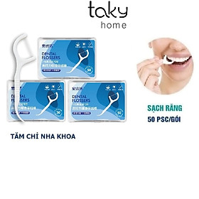 SET Hộp 50 Tăm Chỉ Nha Khoa Chất Lượng Cao, Vệ sinh Răng Miệng Sạch Sẽ, Răng Chắc Khỏe, An Toàn, Tiện Lợi. TakyHome 7035