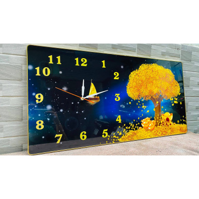 (ẢNH THẬT) Tranh đồng hồ tráng gương cây kim tiền vàng tài lộc tặng kèm đinh 3 chân và pin