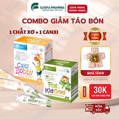 Combo canxi hữu cơ bobbykid + Bổ sung chất xơ Fos kidgold giảm táo bón