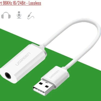Ugreen UG30712US206TK 15CM màu Trắng Bộ chuyển USB 2.0 sang âm thanh 3.5mm - HÀNG CHÍNH HÃNG