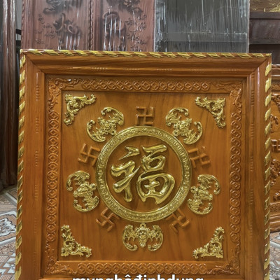 Tranh ngũ phúc lâm môn phong thủy đẹp long lanh kt mặt vuông 67×67×4cm 