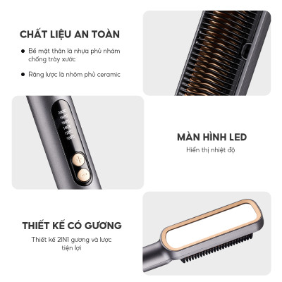 Lược điện chải tóc Lebenlang LBL3055 inon âm chống xơ rối, 30W, 2in1 kèm gương, vào nếp với 6 mức nhiệt, bảo hành 2 năm - hàng chính hãng