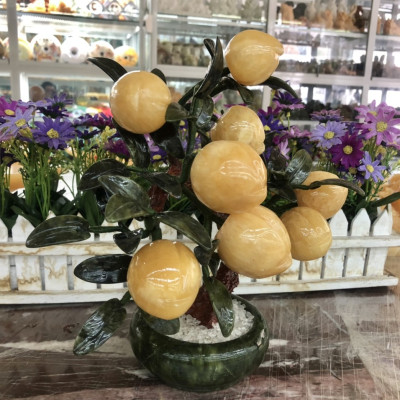 Cây Đào phong thủy đá ngọc hoàng long 9 quả trang trí bàn làm việc, phòng khách - Cao 30 cm