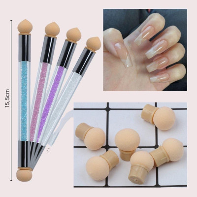Cọ Dặm Ombre 2 Đầu Cán Đá, Bộ 4 Đầu Mút, Tạo Hiệu Ứng Ombre, Làm Nail Độc Đáo, Trang Trí Móng Sang Trọng Nail Phương Miu Nữ
