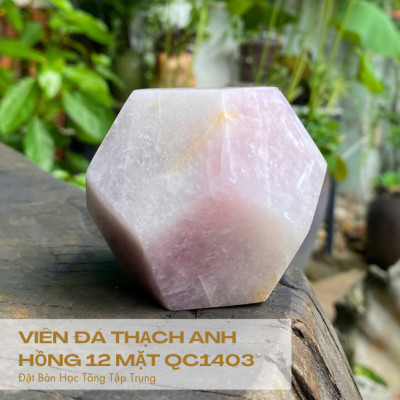 Thạch anh hồng 12 mặt NHASAN QC1403 mang lại năng lượng tích cực cho góc học tập - nặng 440gr, đường kính 7.6cm