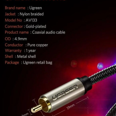 Ugreen UG20744AV133TK 15M màu Xám Cáp âm thanh bông sen Coaxial cao cấp - HÀNG CHÍNH HÃNG