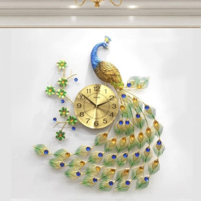 Đồng Hồ Treo Tường Con Chim Công Khổng Tước xanh A68 Trang Trí hiện đại kim trôi