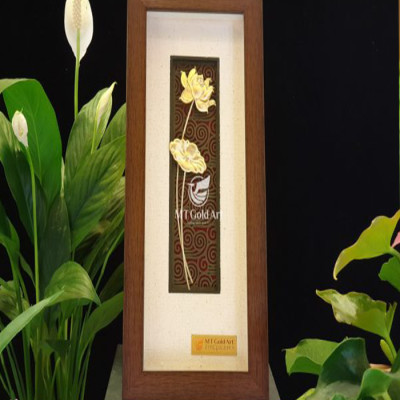 Tranh Hoa Sen dát vàng (14x28cm) MT Gold Art- Hàng chính hãng, trang trí nhà cửa, phòng làm việc, quà tặng sếp, đối tác, khách hàng, tân gia, khai trương 