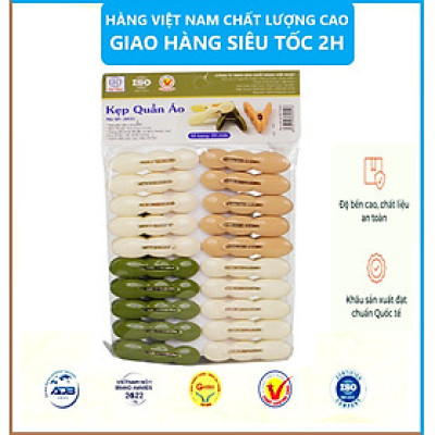 Vỉ 20 Kẹp Quần Áo Nhựa Việt Nhật 2835 Kẹp Củ Lạc Phơi Đồ Tiện Ích - Hàng Việt Nam
