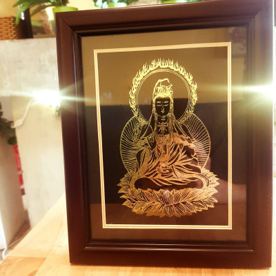 Tranh Phật Quan Âm ( KT 25x20x4cm)- Tranh Net Vàng để bàn