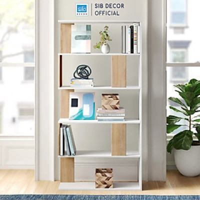 Kệ Gỗ Để Sách Phá Cách Hiện Đại Màu Trắng Phối Vân Gỗ Sồi SIB Decor KSG52