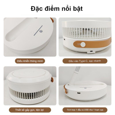 Quạt tích điện gấp gọn thông minh RoHS 10800mAh dùng tới 50h khiển từ xa xuất EU - Hàng chính hãng