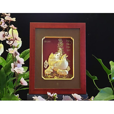 Tranh heo dát vàng  mẫu 03 (26x33cm) MT Gold Art- Hàng chính hãng, trang trí nhà cửa, phòng làm việc, quà tặng sếp, đối tác, khách hàng, tân gia, khai trương 