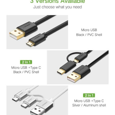 Ugreen UG30173US142TK 0.5M màu Đen Thiết bị chuyển đổi USB 2.0 sang type-C và micro USB - HÀNG CHÍNH HÃNG