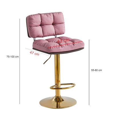 Ghế đảo bếp tăng giảm độ cao chân vàng CB2296B-P Nội thất Capta Ghế quầy bar nệm bọc da PU mềm màu xám nhạt chân tăng giảm thép mạ màu vàng