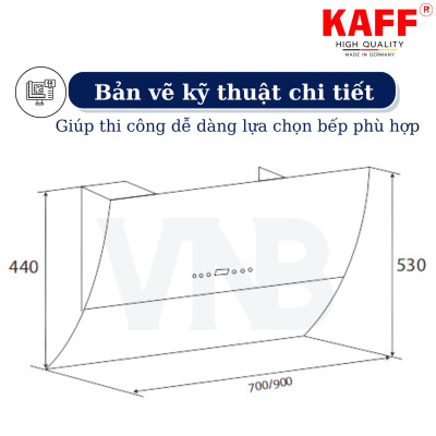 Máy hút mùi kính vát cong dạng TV cảm ứng điều khiển từ xa 700mm KAFF KF-LUX-AT70H-WH - Hàng Chính Hãng