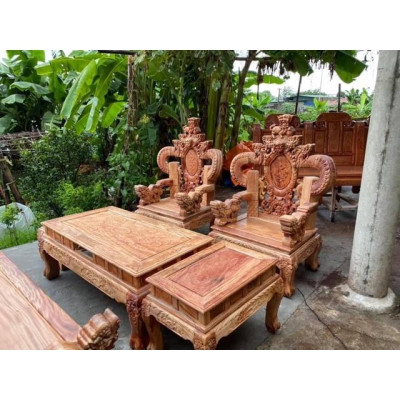 Bàn ghế Nghê Rồng Khuỳnh gỗ Xà Cừ Đỏ