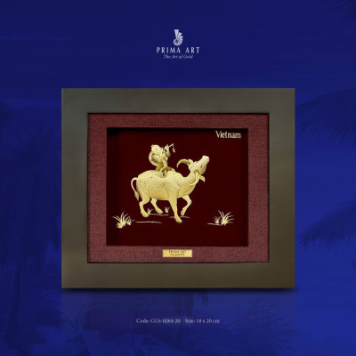 Tranh Vàng 24K PRIMA ART - MỤC ĐỒNG THỔI SÁO - Kích thước 18 x 20 cm - CGS-0264-20