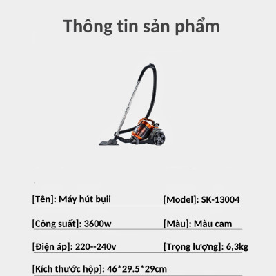 Máy hút bụi cầm tay SOKANY SK-13004, hút bụi gia đình công suất CAO 3600W, lực hút mạnh 30000PA hút sạch mọi bụi bẩn - HÀNG CHÍNH HÃNG