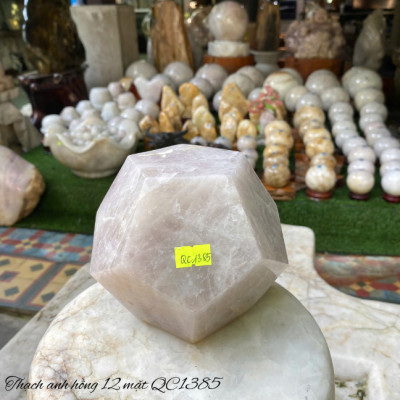 Quả cầu thạch anh hồng 12 mặt NHASAN QC1385 nặng 2.92kg, đường kính 12cm