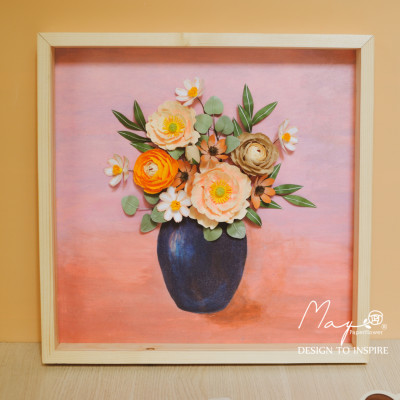 Tranh hoa giấy handmade trang trí cao cấp SPRING VASE 40x40cm - Maypaperflower Hoa giấy nghệ thuật