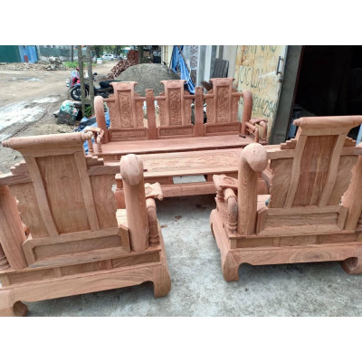 Bộ bàn ghế phòng khách tần thủy hoàng gỗ hương đá tay 12 cột liền