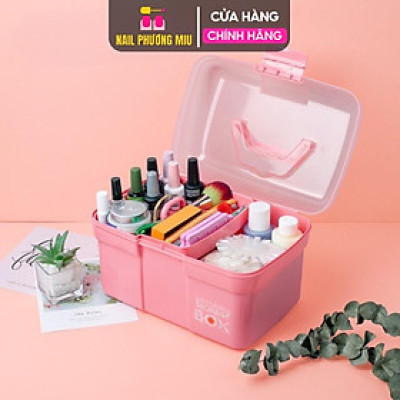 Cốp Nhựa Đựng Đồ Nail Màu Hồng 30cm, 2 Ngăn Tháo Rời, Chắc Chắn Dễ Lau Chùi, Phụ Kiện Làm Nail Tiện Lợi Nail Phương Miu